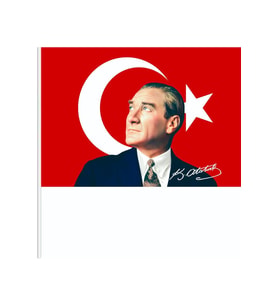70x105cm Atatürk İmzalı Raşel Kumaş Sopalı Türk Bayrağı– Dayanıklı ve Kaliteli Dijital Baskı