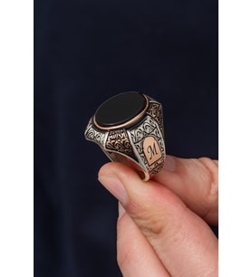 Oval Oniks Siyah Taşlı 925 Erkek Gümüş Yüzük