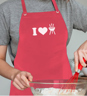 BK Gift Kişiye Özel İsimli I Love Grill Tasarımlı Profesyonel Kırmızı Mutfak Önlüğü, Aşçı Önlüğü, Şef Önlüğü, Arkadaşa Hediye-1