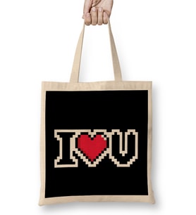 I Love You Video Game Heart Bez Çanta Uzun Saplı