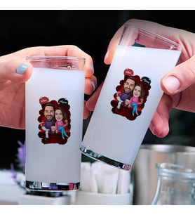 Sinemadaki Çift Karikatürlü İkili Rakı Bardağı Seti