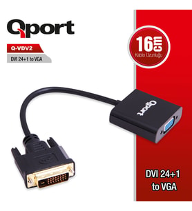 QPORT Q-VDV2 0.15metre DVI (24+1)-VGA Görüntü Adaptörü Siyah