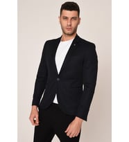 Lacivert, Puantiyeli Yarım Astar Blazer Tek Ceket Mono Yaka Slim Fit  Agustini