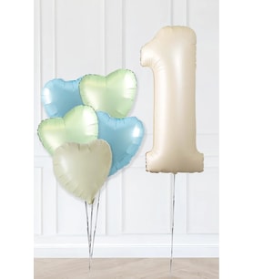 Retro Yeşil Mavi Kalpli Krem Yaş Balonlu Balon Seti Deniz Kumu Krem Retro Doğum Günü Rakam Yaş Balon