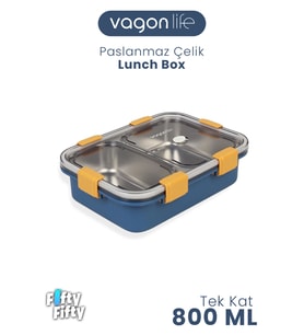 800 ML Tek Kat 2 Bölme Lunch Box Yeni Nesil Sefer Tası-FFLBOX50442 (Lacivert)