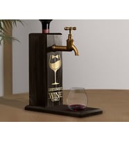 BK Gift Aynalı Altın Kabartma Musluklu Doğal Siyah(Ebony) Ahşap Şarap Standı, Home Bar, İçecek Dispenseri, Ahşap İçecek Çeşmesi-8