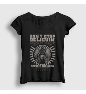 Presmono Kadın Siyah Don't Stop Believin Journey T-Shirt 548342tt