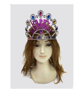 Mey İthalat® Gümüş Renk Happy Birthday Yazılı Doğum Günü Tacı 60 cm