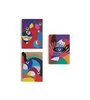 Renkli Geometrik Desenli Pop Art 3 lü Kanvas Duvar Tablo Seti-AO-14