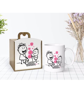 BK Gift Kişiye Özel Ahşap Kutuda Anneler Günü Temalı Canım Annem Tasarımlı Beyaz Kupa Bardak-17