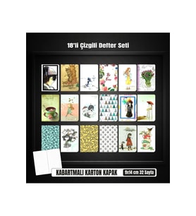 18'li Defter Seti 9x14 cm Çizgili 32 Sayfa Notebook Pattern Line Series