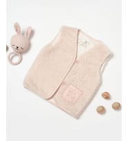 Kız Bebek Peluş Düğmeli Organik Yelek - 9-12 AY / PEMBE
