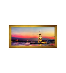 Şafak Sökerken Kız Kulesi Motifli Kanvas Tablo 80 x 110 cm Gold Çerçeve