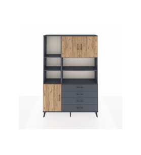 Arges Dolap 8 Raflı 4 Çekmeceli 3 Kapaklı 132x30x195 Antrasit-Çam/Antrasit