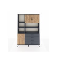 Arges Dolap 8 Raflı 4 Çekmeceli 3 Kapaklı 132x30x195 Antrasit-Çam/Antrasit