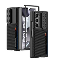Galaxy Z Fold 6 Kılıf Kamera Korumalı Karbon Fiber Arka Yüzey Zore Kartlıklı Kıpta Sert Kapak