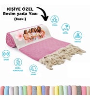 Kişiye Özel Elmas Desenli Baskılı Peştemal – İsim Yazılı Oversize Türk Plaj Havlusu – Banyo Havlusu (Pembe)