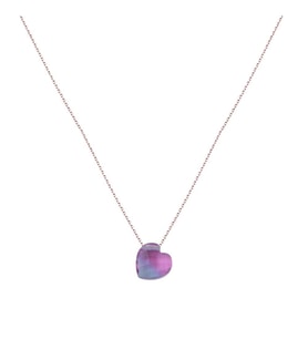 Pembe Mavi Renk Geçişli Kalpli 925 Ayar Kadın Gümüş Kolye Rose Gold Zincirli