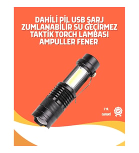 Mey İthalat® Şarjlı LED El Feneri - 14500 Pil Dahil, 4 Işık Modu, Mini Boy