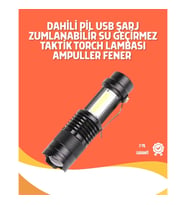 Mey İthalat® Şarjlı LED El Feneri - 14500 Pil Dahil, 4 Işık Modu, Mini Boy