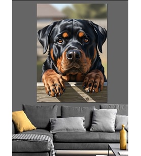 Siyah Rottweiler Köpek Portresi Dekoratif Kanvas - Mdf Ahşap Tablo