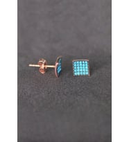 Bella Gloria Kare Turkuaz Rose Gümüş Küpe (TGP0093)