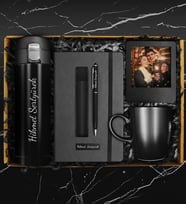 Kişiye Özel Çelik Kilitli Termos & Kişiye Özel Defter & Deri Kılıflı Touch Pen Kalem & Siyah Kupa &  Fotoğraf Çerçevesi Hediye Seti