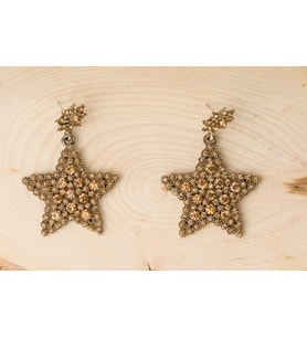 Taşlı Yıldız Model Bijuteri Gold Küpe