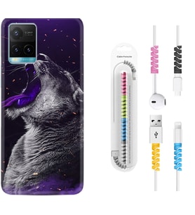 Vivo Y11S Y21S Y20 Y20S Y70 Kılıf Kablo Koruma Spiral Silikon Purple Leopar 1750
