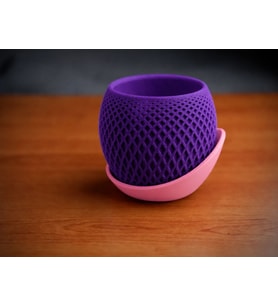 3D Baskı Küre Saksı - Kafes Dokulu İki Parçalı Dekoratif Saksı - Mor-Pembe