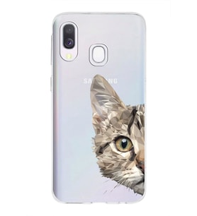 Samsung Galaxy A40 Uyumlu Kapak Catface Tasarımlı Şeffaf Silikon Kılıf
