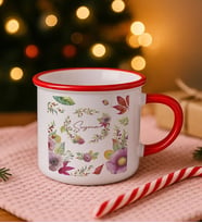 BK Gift Kişiye Özel Çiçek Tasarımlı Kırmızı Emaye Kupa Bardak -1, Arkadaşa Hediye, Sevgiliye Hediye