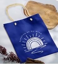 BK Gift Yaz Temalı Saks Mavi Halat Saplı Kumaş Plaj Çantası -22, Baskılı Omuz Çantası, Alışveriş Çantası, Arkadaşa Hediye, Sevgiliye Hediye