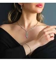 Baget Taşlı Sarkıt Modeli Gümüş Set
