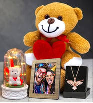 Kişiye Özel Set Fotoğraf & Led Işıklı Fanus & Anka Kuşu Kolye & Peluş Ayıcık (Model 5)