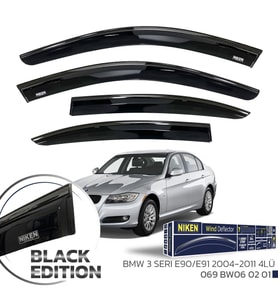 Niken BMW 3 Serisi E90 Cam Rüzgarlığı Siyah Kromlu 4'lü 2005-2012 Arası uyumlu