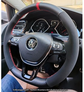 Golf 7 Jetta Passat Tiguan Polo-T-Roc F1 Dikmeli Araca Özel Direksiyon Kılıfı NUBUK KARBON YÜZÜKLÜ (Karışık)
