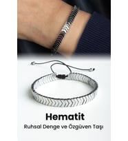 Hematit Doğal Taş Gümüş Çavuş Kesim 6x2mm Makrome Bileklik