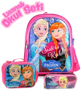 Disney Frozen Lisanslı Okul Seti 3'lü - Elsa ve Anna Sırt Çantası, Beslenme Çantası, Kalemlik - Kız Çocuk İçin (Pembe)