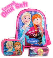 Disney Frozen Lisanslı Okul Seti 3'lü - Elsa ve Anna Sırt Çantası, Beslenme Çantası, Kalemlik - Kız Çocuk İçin (Pembe)