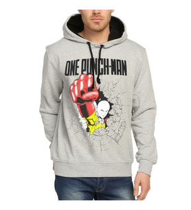 Bant Giyim - One Punch Man Saitama Gri Kapşonlu Sweatshirt Hoodie