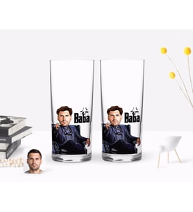 BK Gift Kişiye Özel Renkli Baskılı Godfather Baba Karikatürlü İkili Rakı Bardağı Seti-9 (Beyaz)