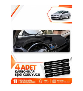 RENAULT MEGANE 3 BÜYÜK EKRAN (2008-2015) Uyumlu Ön Torpido Koruma Kılıfı Halısı - Siyah