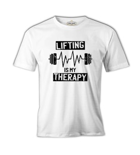 Bodybuilding Lifting Theraphy Beyaz Erkek Tshirt