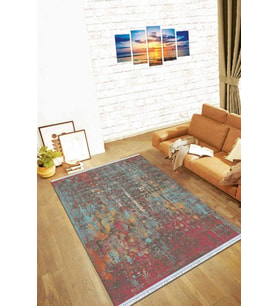 Çok Renkli Vintage Dokuma Pamuk Taban Kaymaz Kilim KLM118