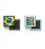 Buzdolap Magnetleri - Brezilya Bayrağı ve Brasília Posta Pulu Tema - 2'li Set Magneti