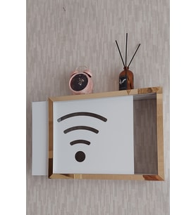 30x40x7 cm Wifi Desenli Beyaz-Gold Duvara Asılabilir Sigorta ve Modem-Wifi Saklama Kutusu! Saklama Kutusu