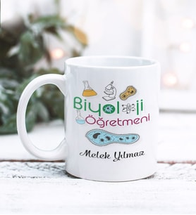 Biyoloji Öğretmeni Tasarımlı Kişiye Özel Kupa Bardak (Beyaz)