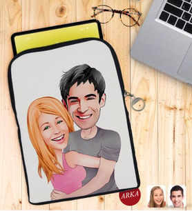 BK Gift Kişiye Özel Sevgililer Karikatürlü Taşınabilir Koruyucu Tablet Kılıfı & Organizer Çanta - Siyah-86