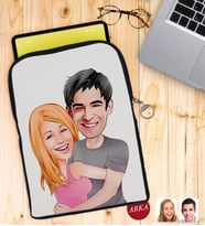 BK Gift Kişiye Özel Sevgililer Karikatürlü Taşınabilir Koruyucu Tablet Kılıfı & Organizer Çanta - Siyah-86